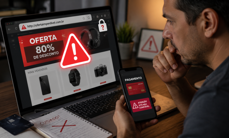 Loja online falsa usa promoções exageradas para enganar consumidores. Veja como identificar sinais de golpe antes de comprar.
